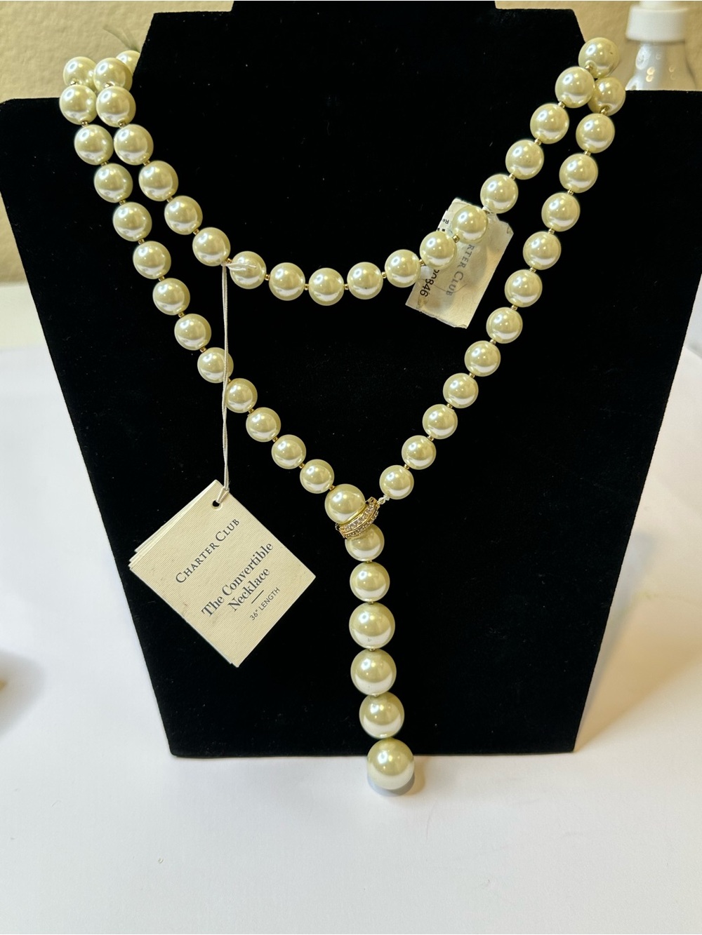 Charter Club Pearl Y Drop Necklace in Cream Pearlescent
